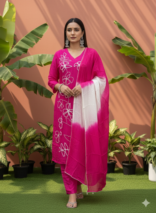 Karwa chauth special Kurta Pant With Dupatta In Premium Pure Butter Crape fully Loaded Hand Pearl Work Three Piece Suit