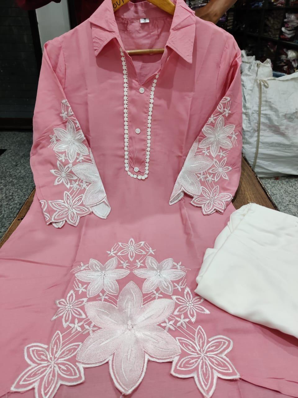 Kurti Pant Co-ord set in soft light Pink colour