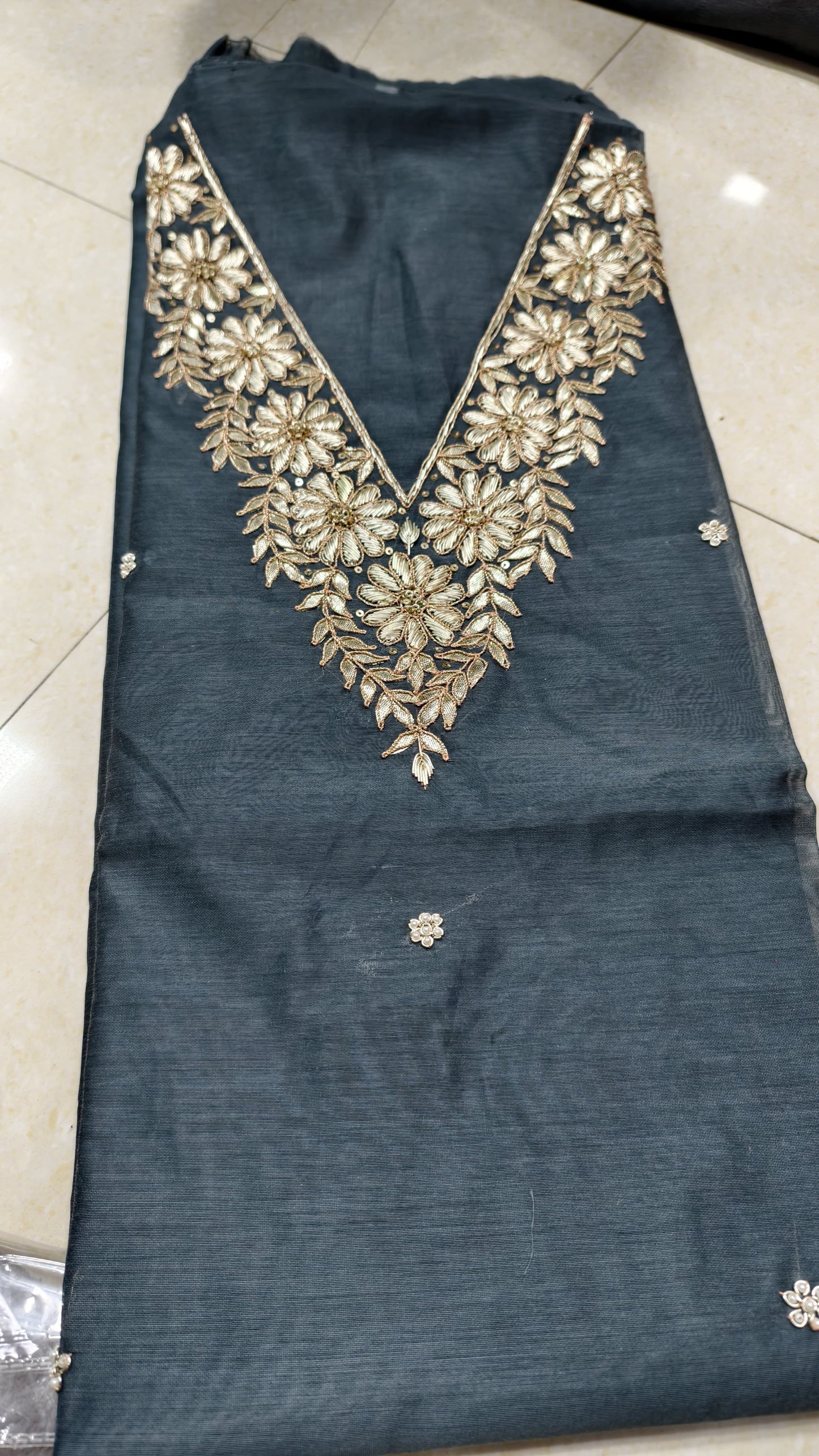 Pure original Chanderi silk hand original zardosi work kurti fabric
