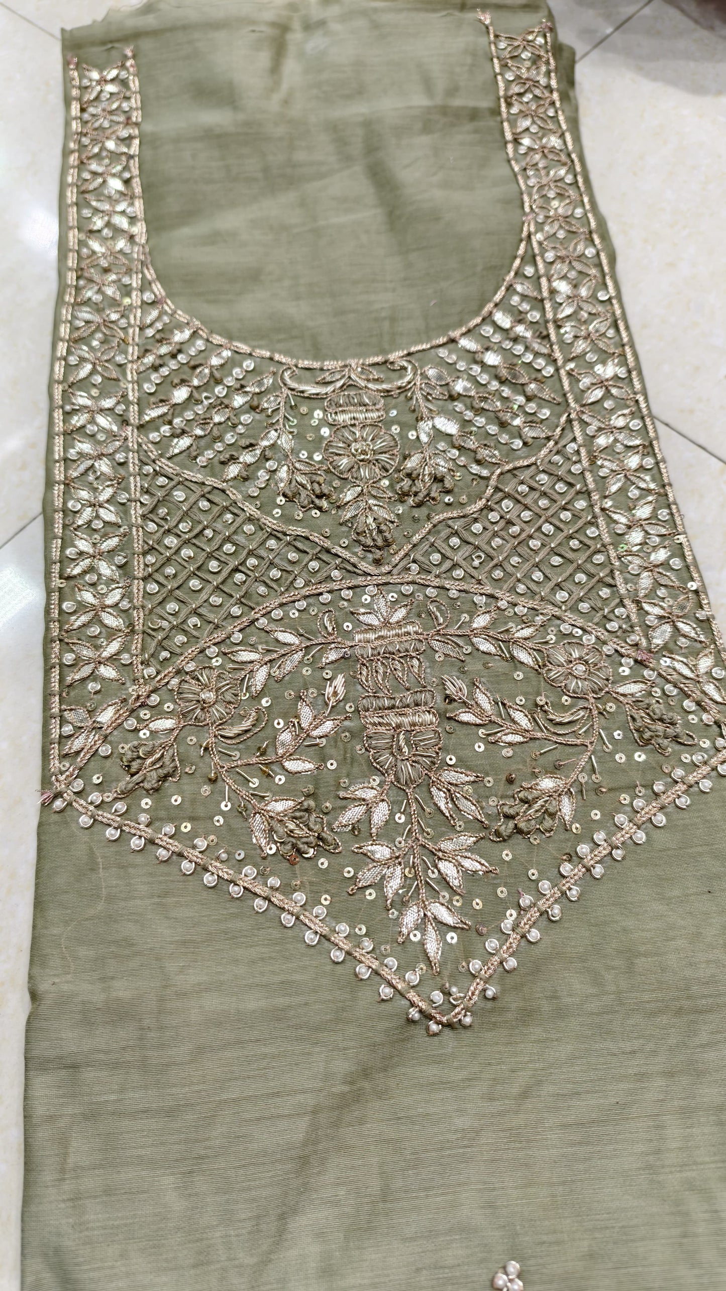 Pure original Chanderi silk hand original zardosi work kurti fabric
