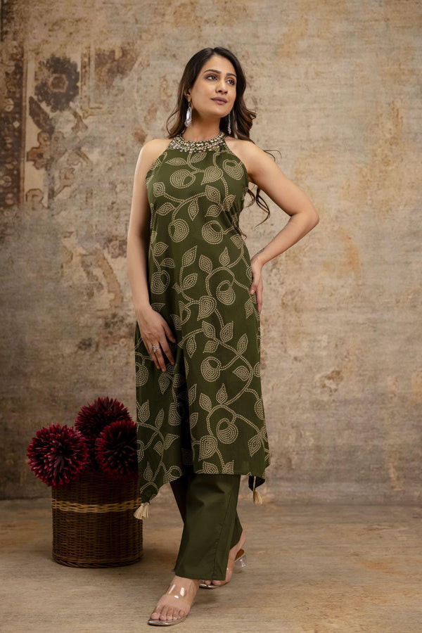 Cotton Bandhej Halter Neck Coordset