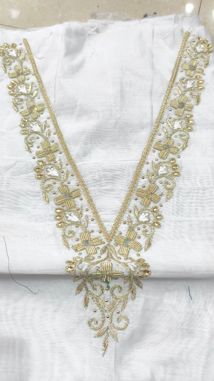 Pure original Chanderi silk hand original zardosi work kurti fabric