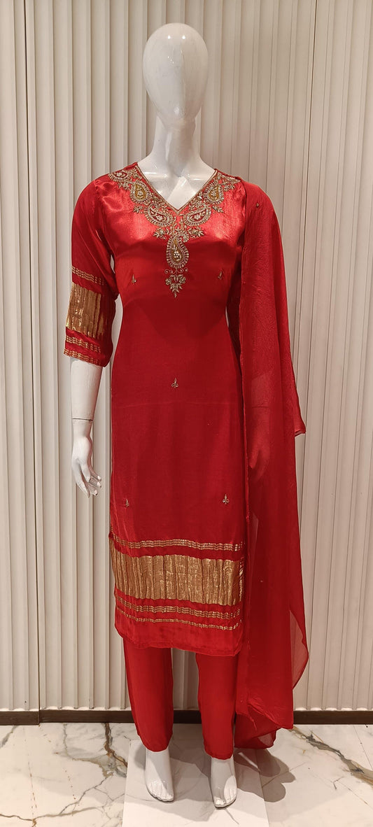 Kurta Pant Dupatta Set in Pure Premium Gajji Silk 3 Piece Suit