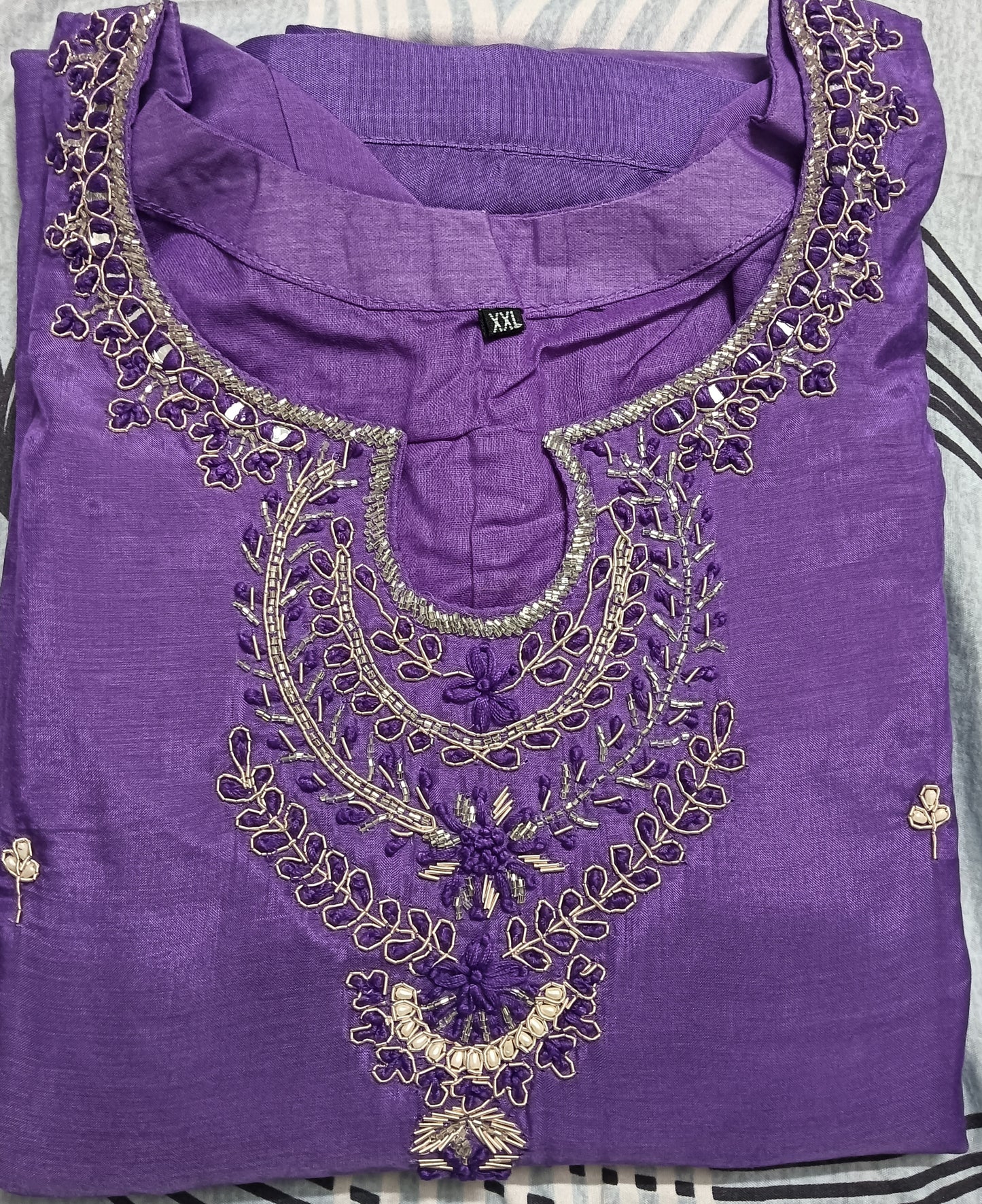 Pure Dola Silk with both sides pockets on kurta Full Jardoji cutdana Pearl Hand work on yolk and pocket 2 Piece Set