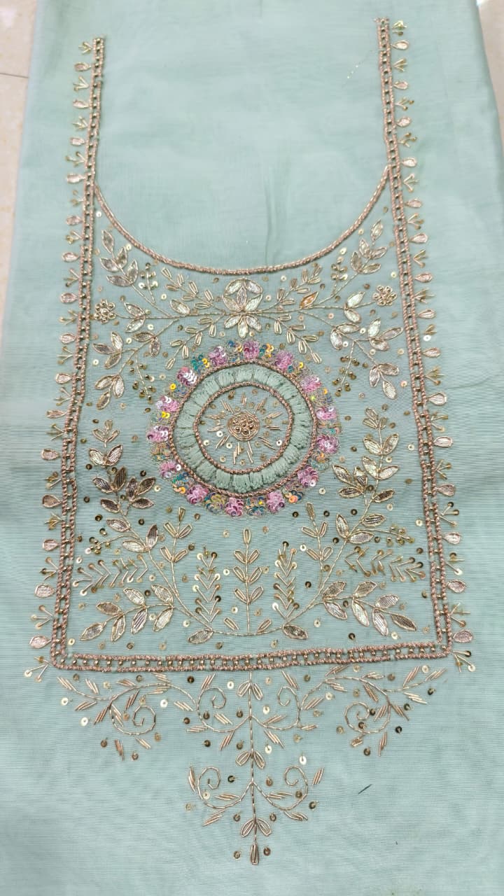 Pure original Chanderi silk hand original zardosi work kurti fabric