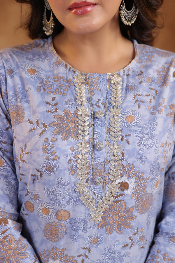 Pure Jaipuri Cotton Three Piece Suit in Lavender Colour