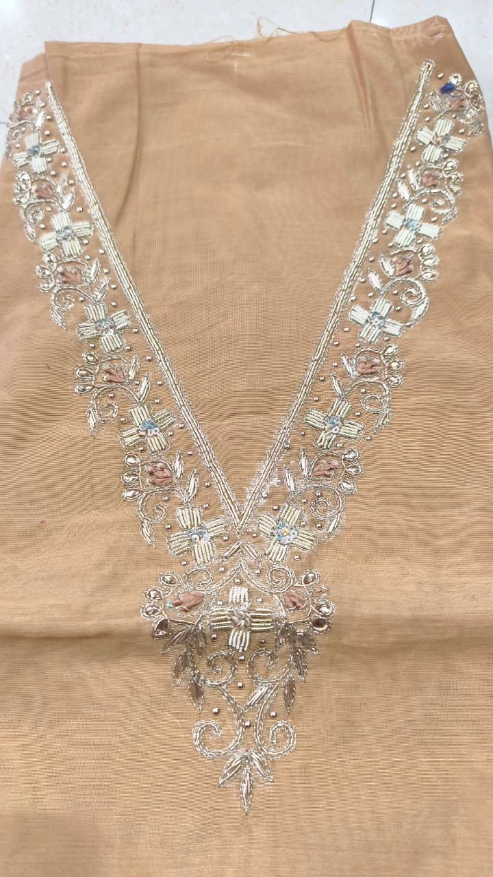 Pure original Chanderi silk hand original zardosi work kurti fabric