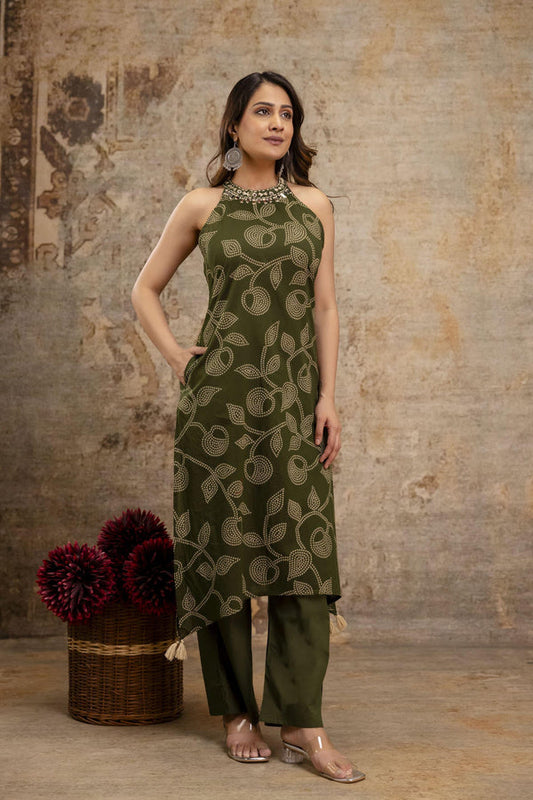 Cotton Bandhej Halter Neck Coordset