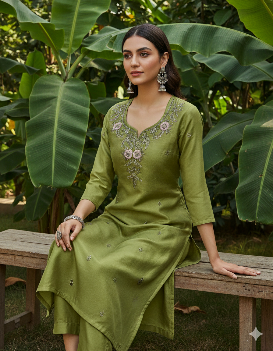 Only Kurti Premium cotton silk with Heavy pure Jardoji cutdana Thread Hand work on yolk