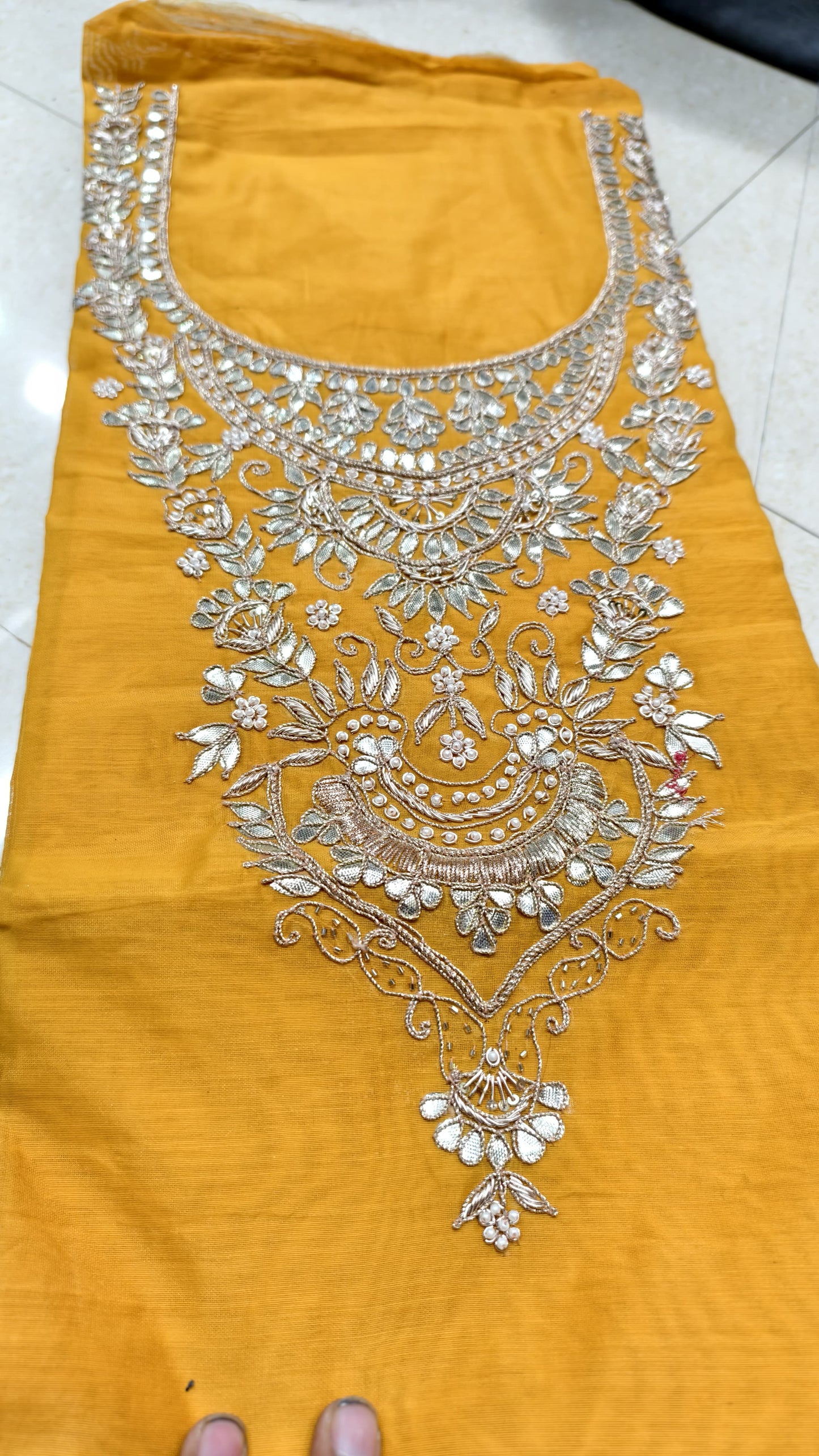 Pure original Chanderi silk hand original zardosi work kurti fabric