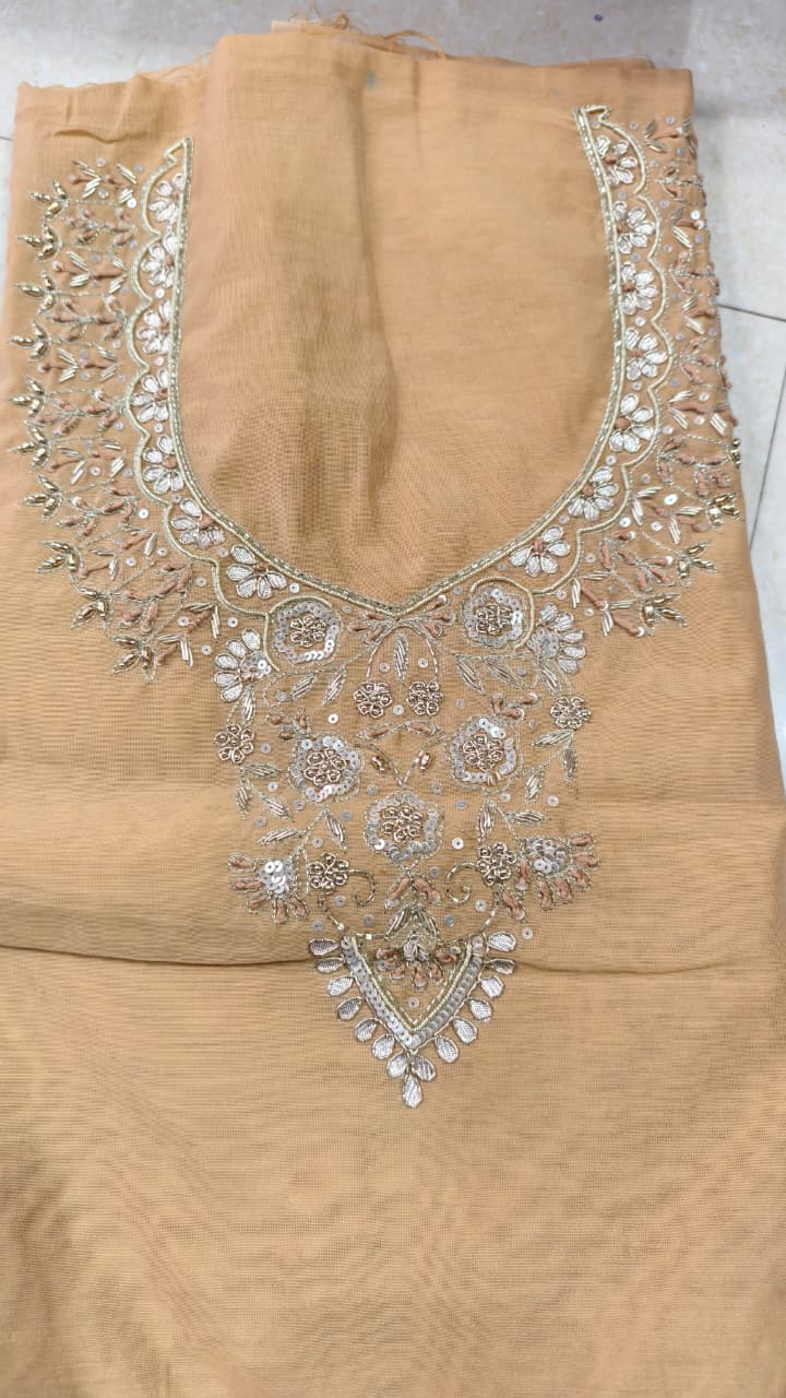 Pure original Chanderi silk hand original zardosi work kurti fabric