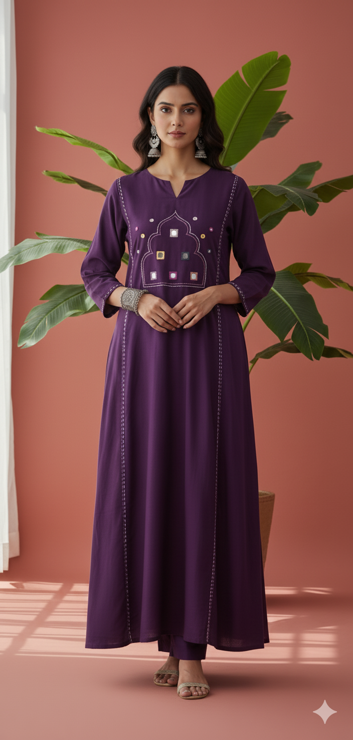 Pure Heavy quality premium cotton Two piece Set A line Kurta and palazzo bottom