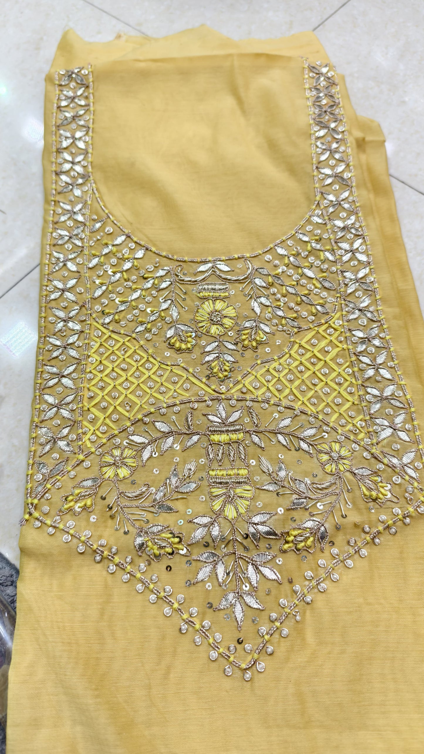 Pure original Chanderi silk hand original zardosi work kurti fabric