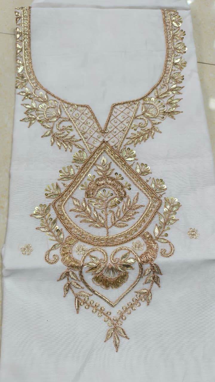 Pure original Chanderi silk hand original zardosi work kurti fabric