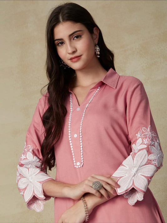 Kurti Pant Co-ord set in soft light Pink colour