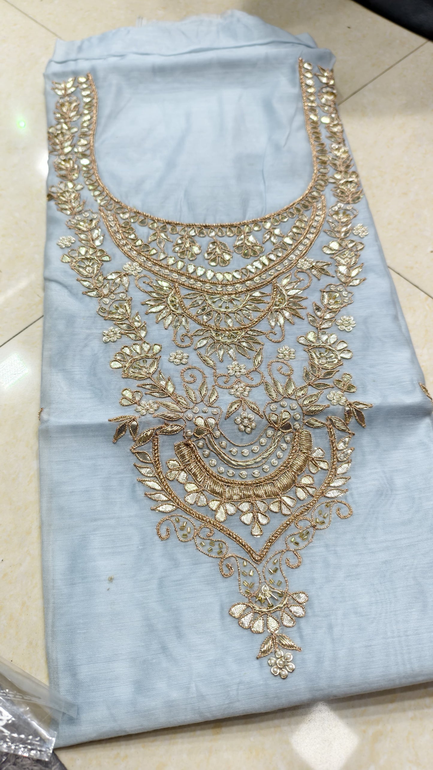 Pure original Chanderi silk hand original zardosi work kurti fabric