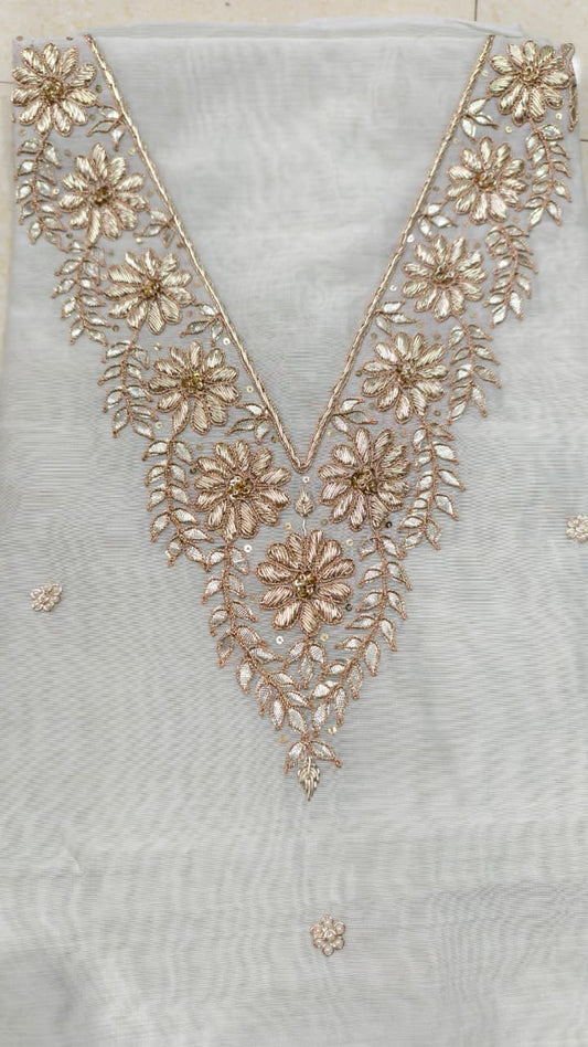 Pure original Chanderi silk hand original zardosi work kurti fabric