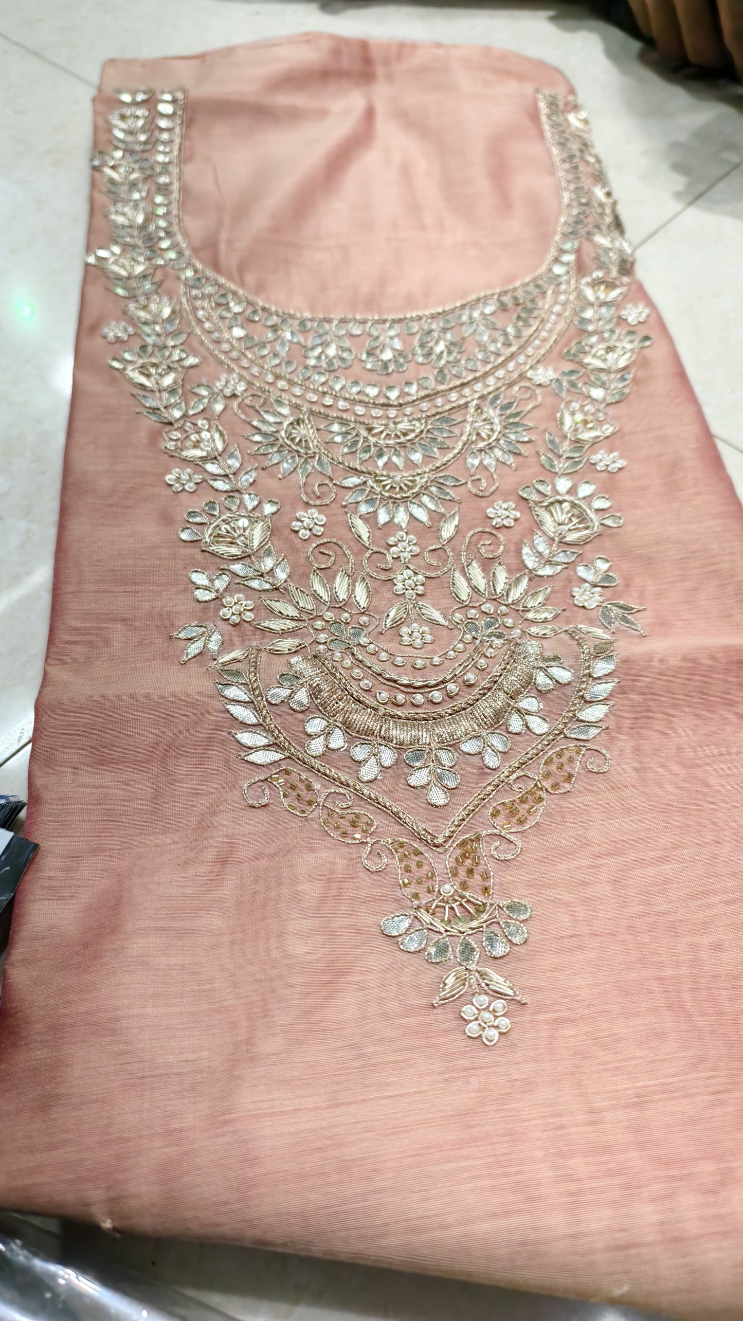 Pure original Chanderi silk hand original zardosi work kurti fabric