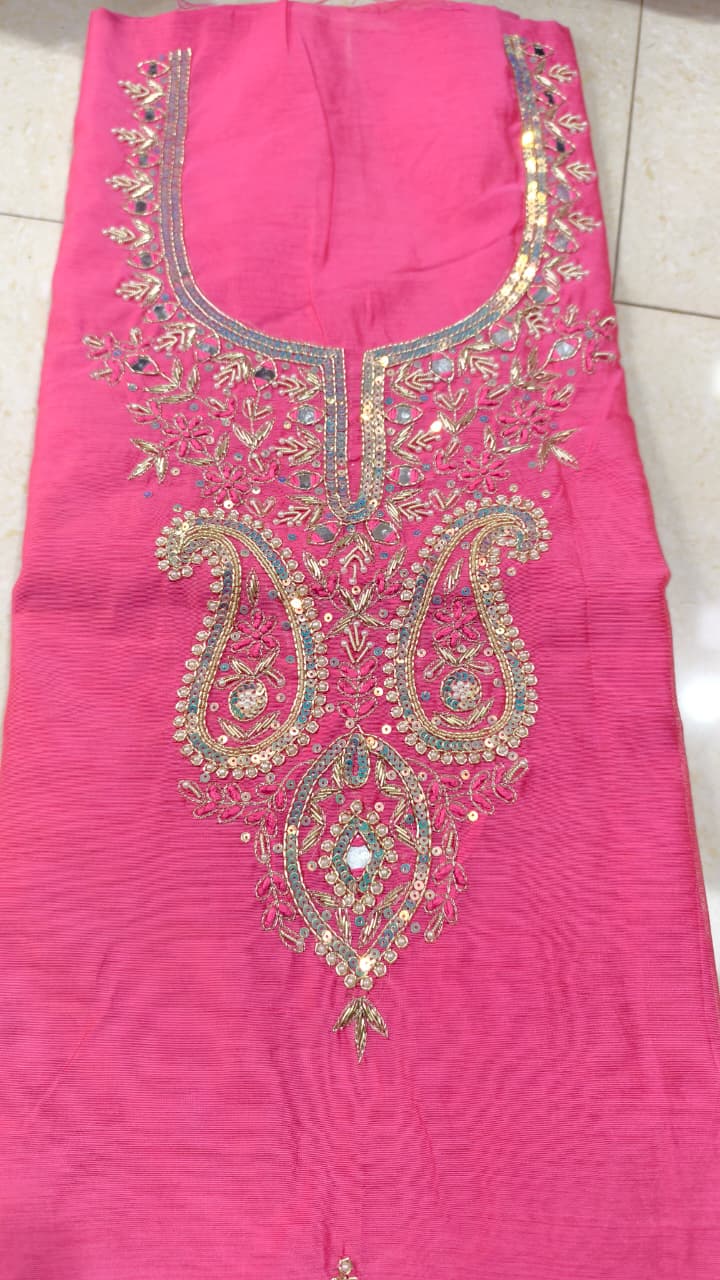 Pure original Chanderi silk hand original zardosi work kurti fabric