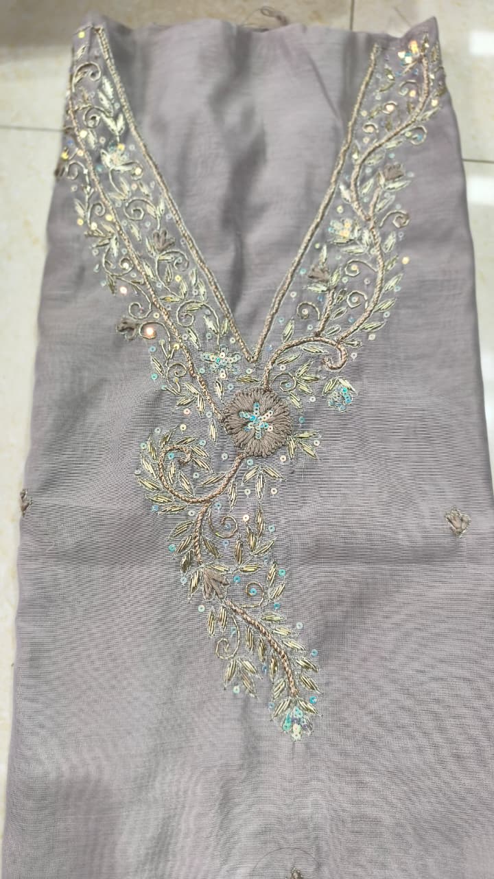 Pure original Chanderi silk hand original zardosi work kurti fabric