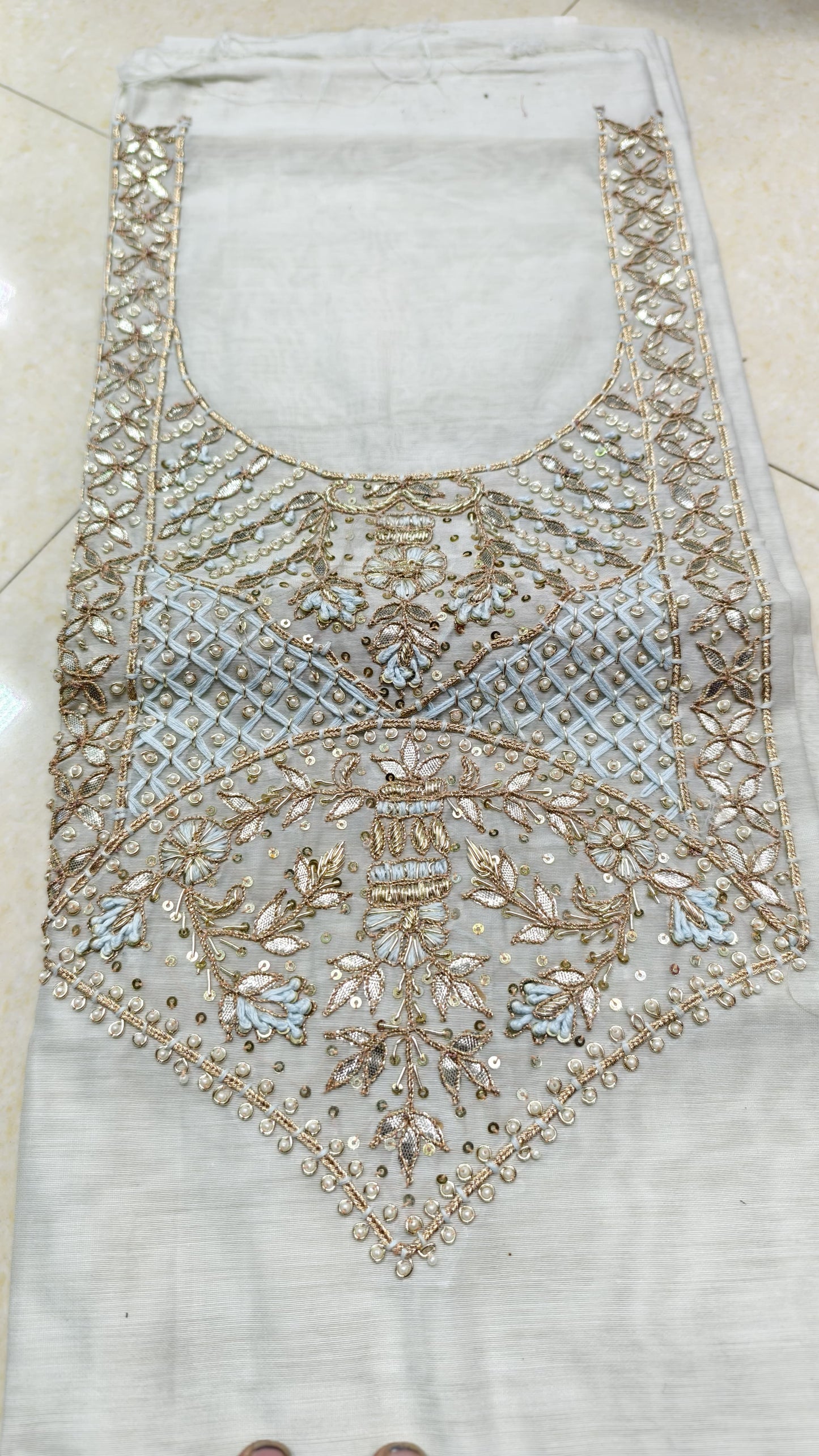 Pure original Chanderi silk hand original zardosi work kurti fabric