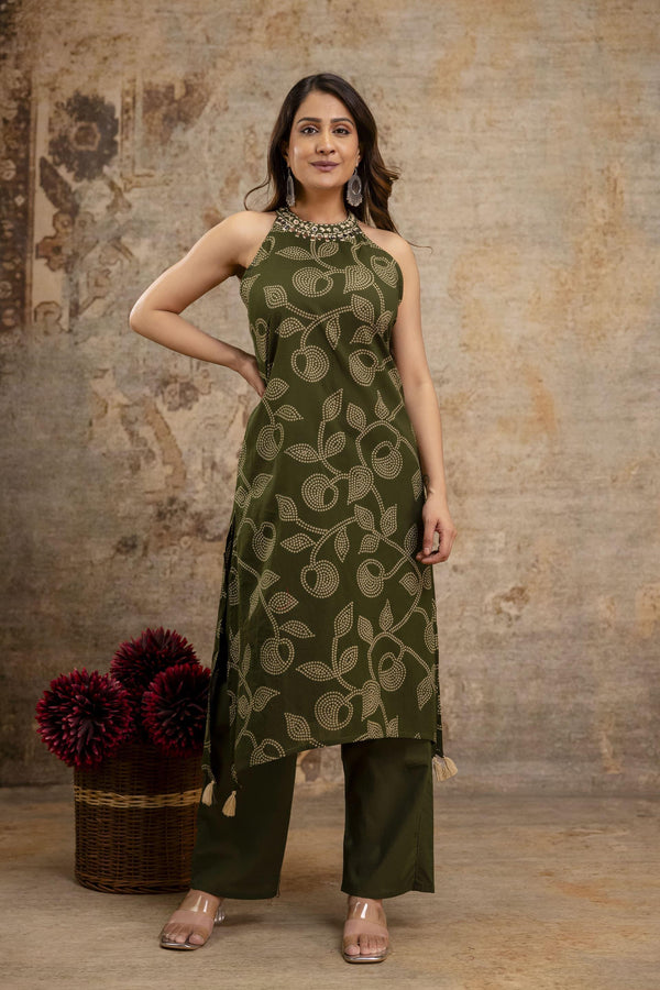 Cotton Bandhej Halter Neck Coordset