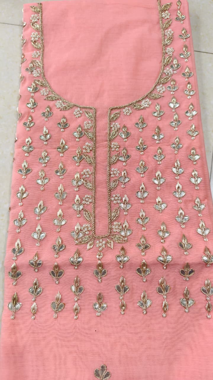 Pure original Chanderi silk hand original zardosi work kurti fabric