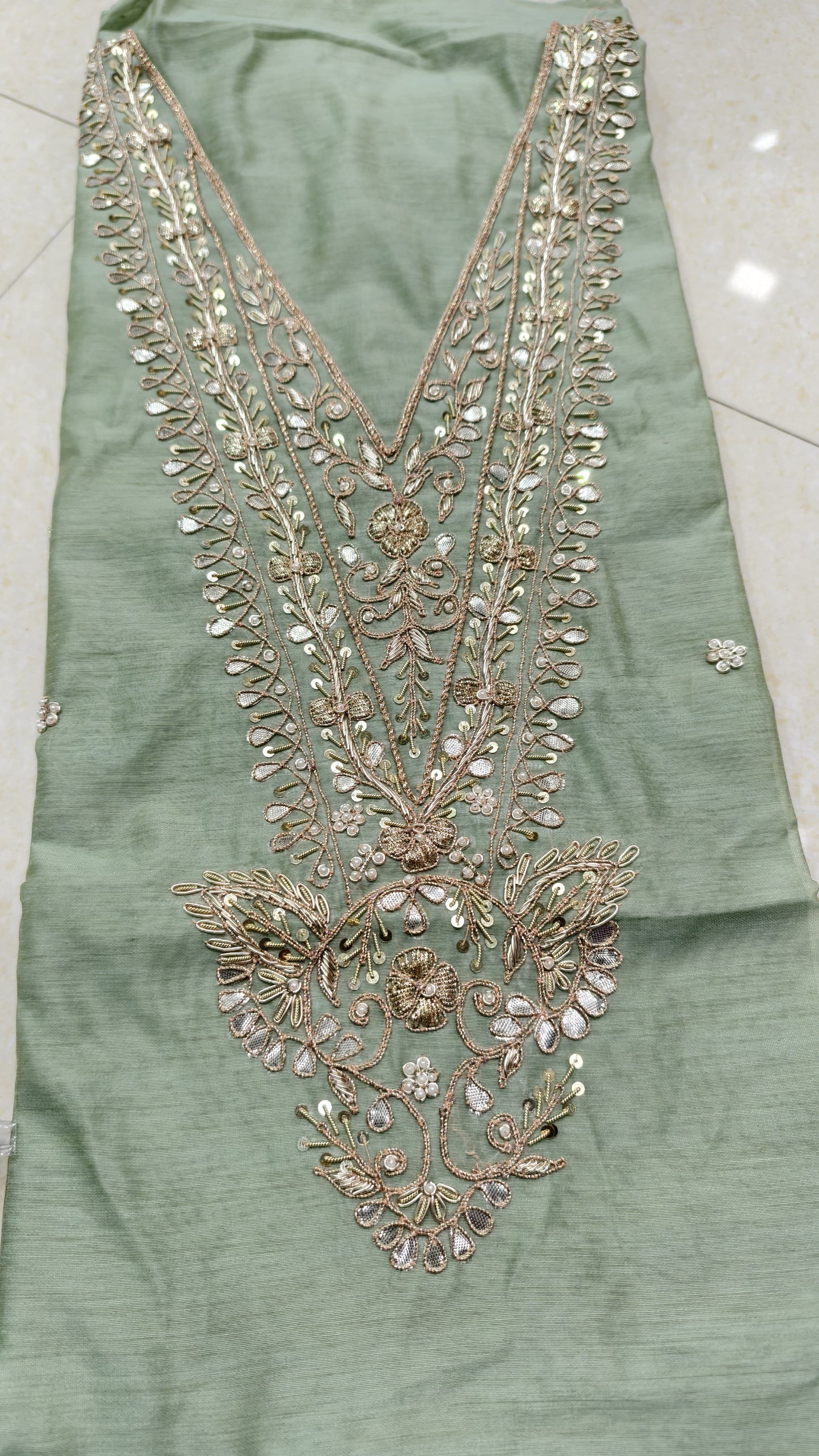 Pure original Chanderi silk hand original zardosi work kurti fabric