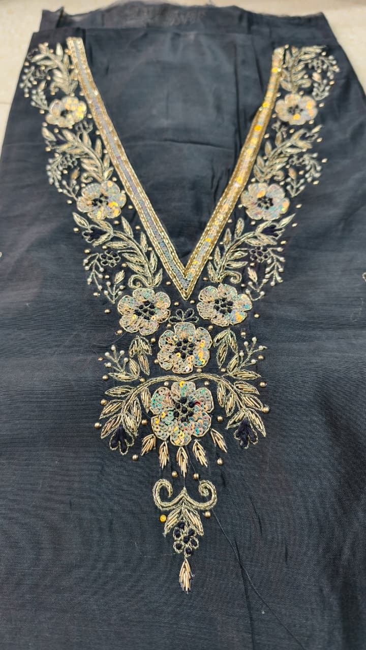 Pure original Chanderi silk hand original zardosi work kurti fabric