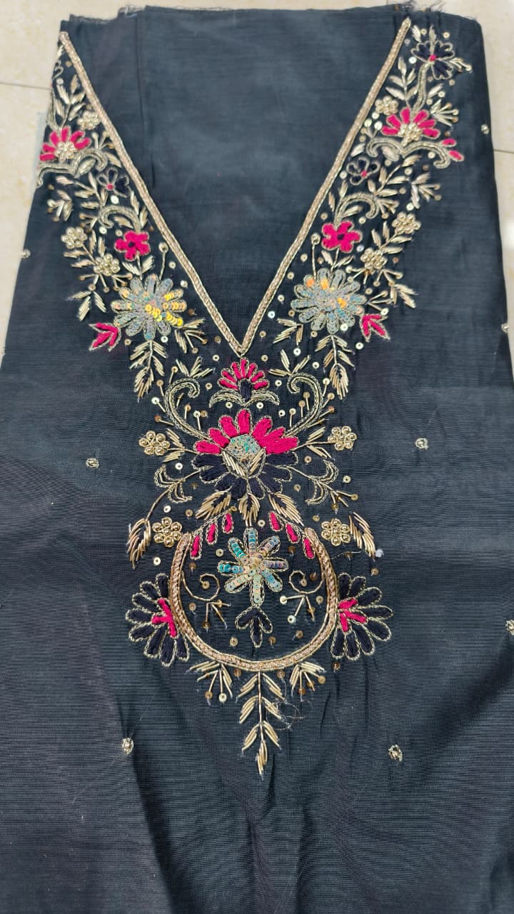 Pure original Chanderi silk hand original zardosi work kurti fabric