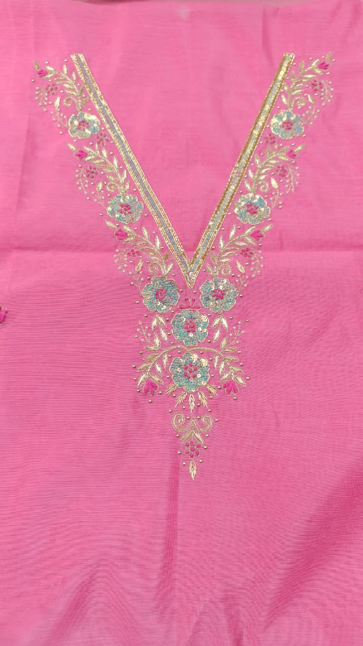 Pure original Chanderi silk hand original zardosi work kurti fabric