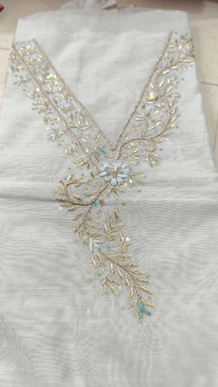 Pure original Chanderi silk hand original zardosi work kurti fabric