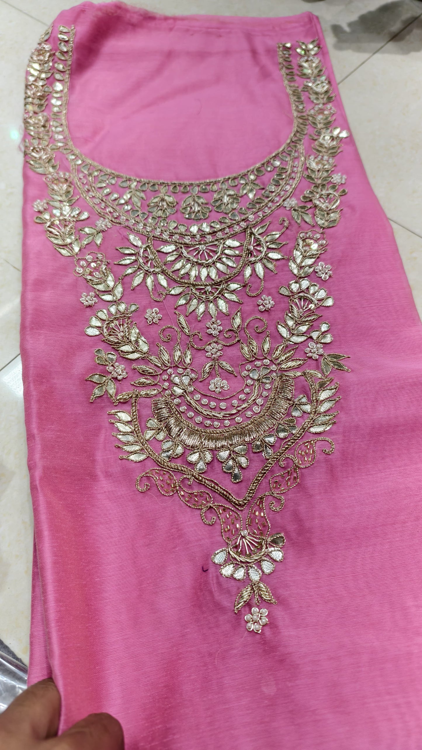 Pure original Chanderi silk hand original zardosi work kurti fabric