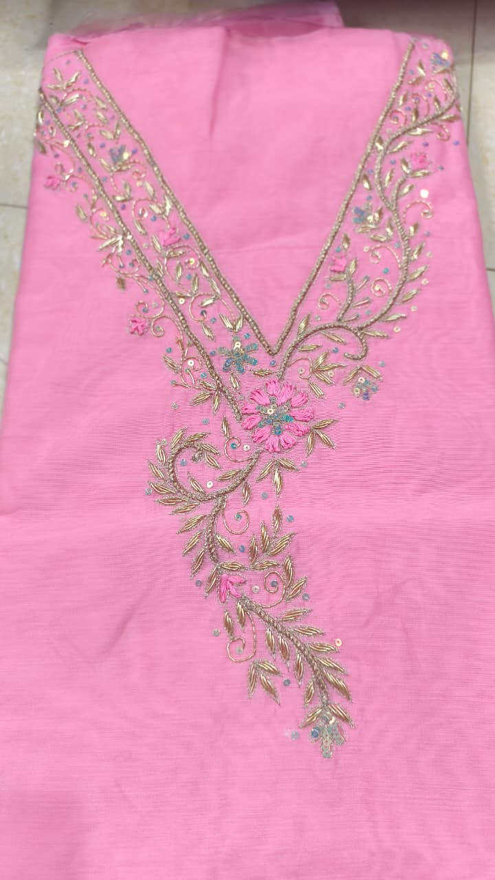 Pure original Chanderi silk hand original zardosi work kurti fabric