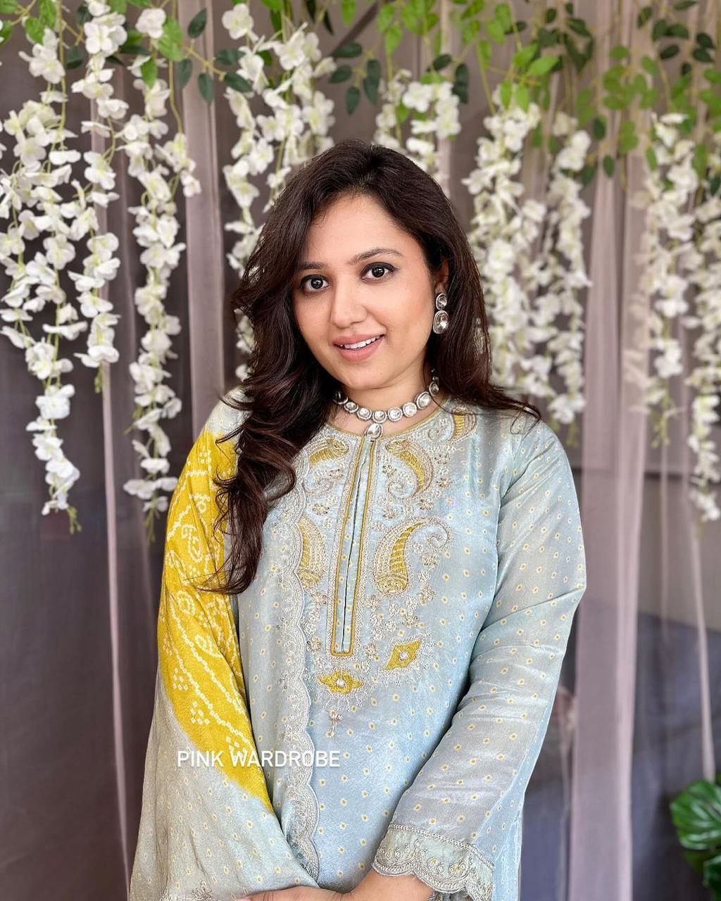 Premium Tissue silk kurti bottom dupatta set