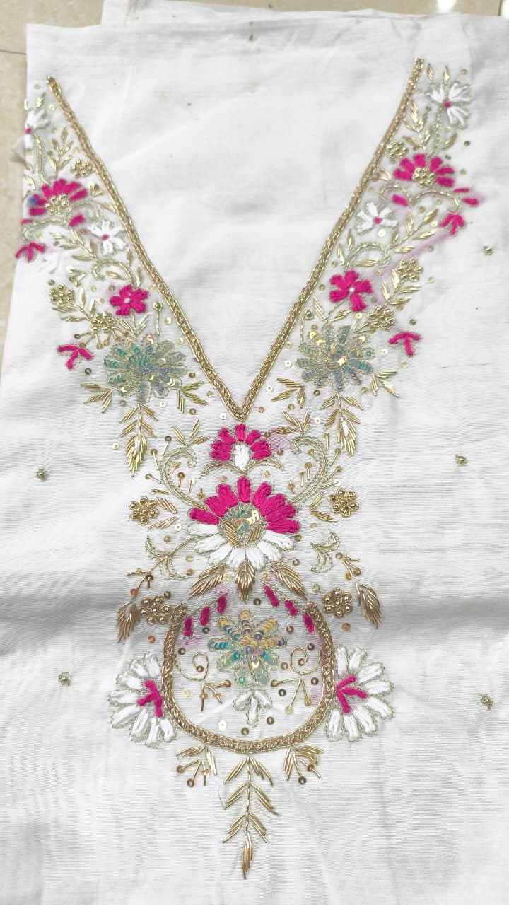 Pure original Chanderi silk hand original zardosi work kurti fabric