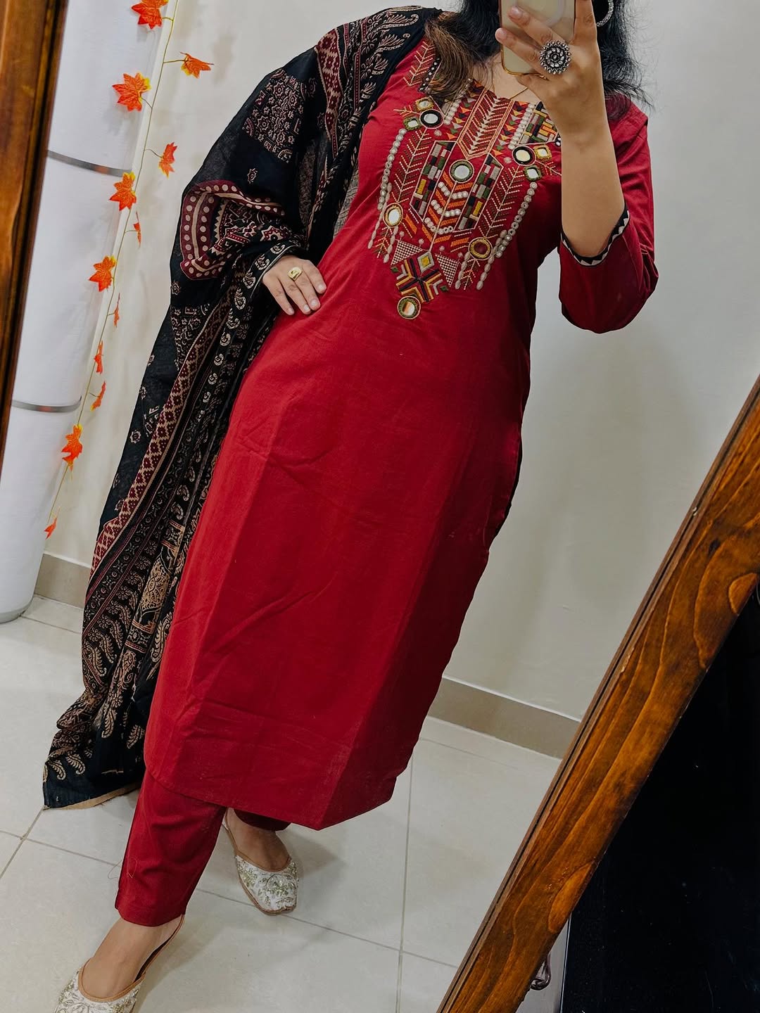 Pure fine Cotton fabric heavy embroidery Kurti with Pant with cotton Dupatta Suit