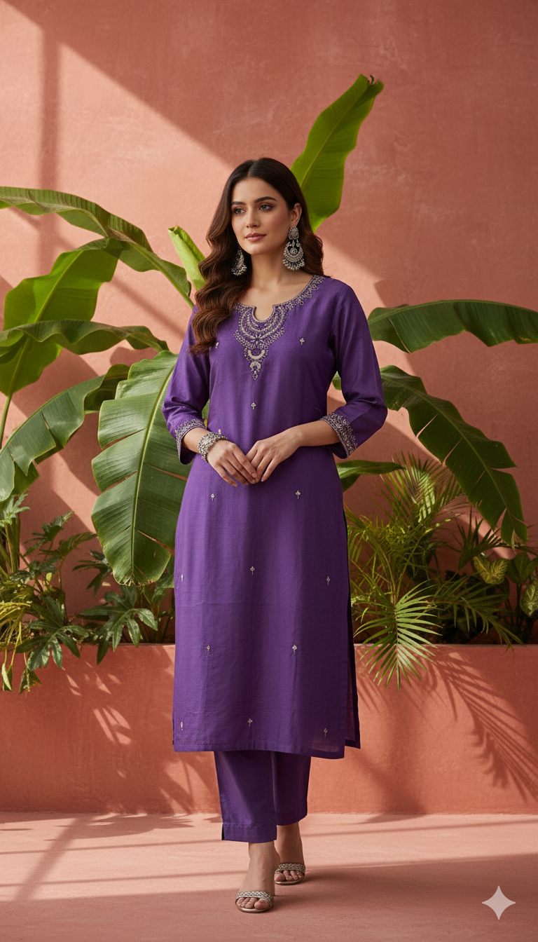 Pure Dola Silk with both sides pockets on kurta Full Jardoji cutdana Pearl Hand work on yolk and pocket 2 Piece Set