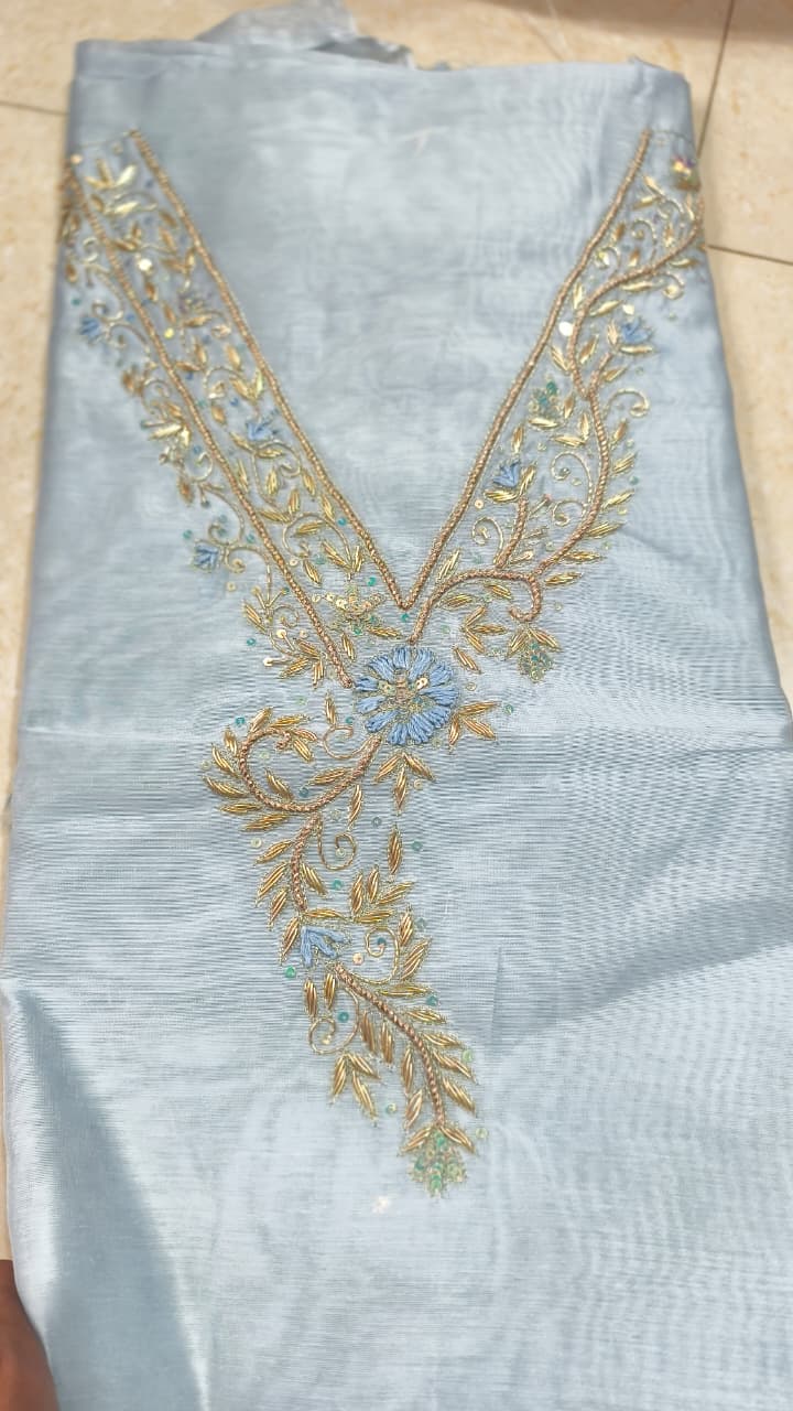 Pure original Chanderi silk hand original zardosi work kurti fabric