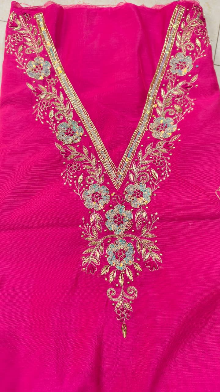 Pure original Chanderi silk hand original zardosi work kurti fabric