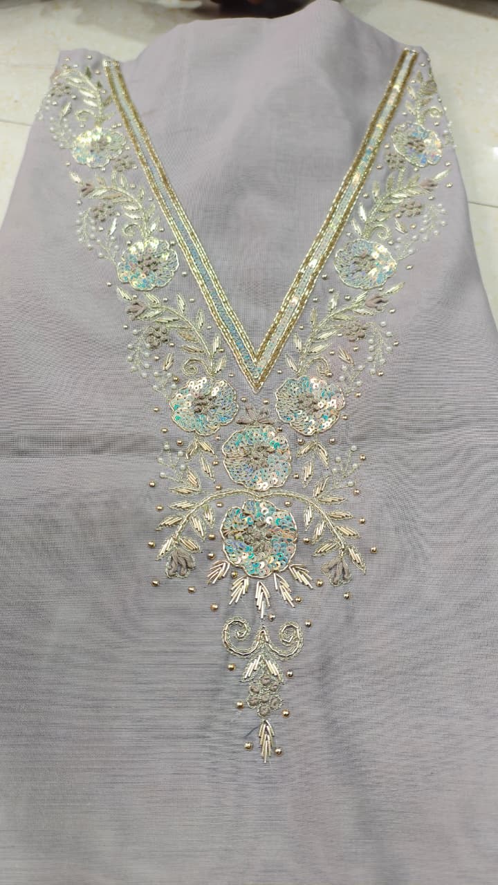 Pure original Chanderi silk hand original zardosi work kurti fabric