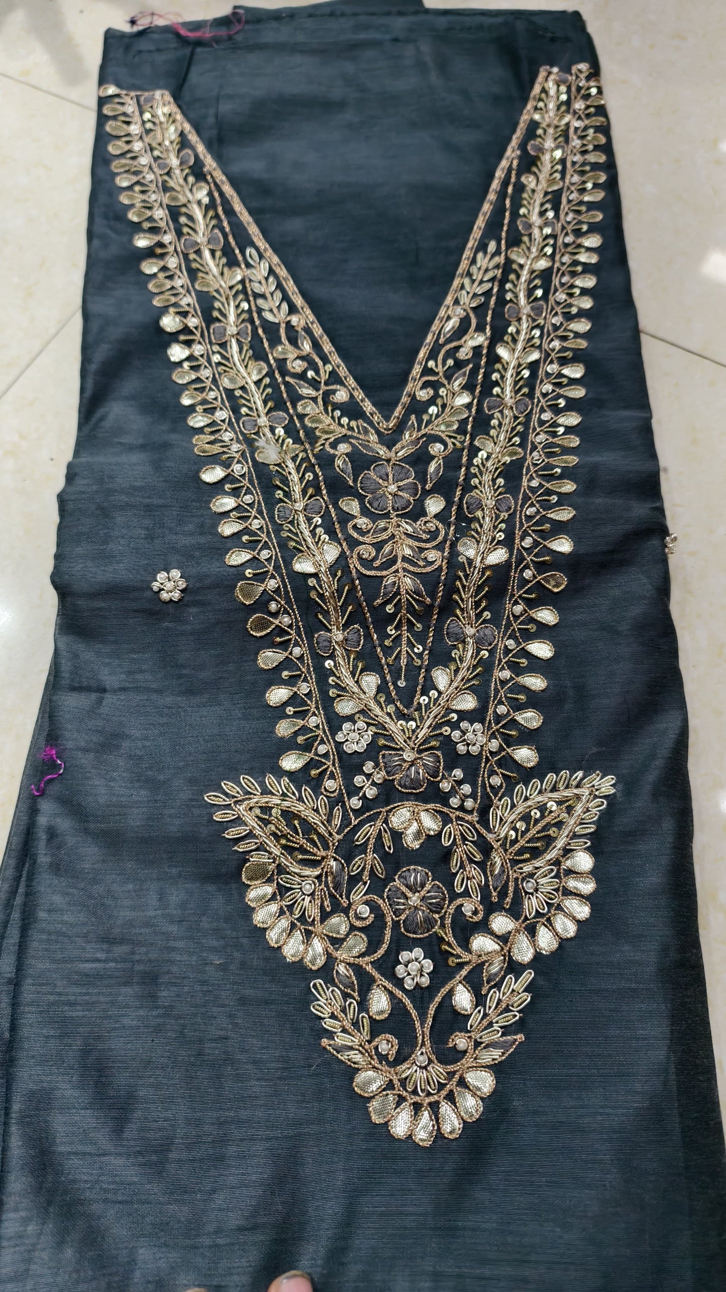 Pure original Chanderi silk hand original zardosi work kurti fabric