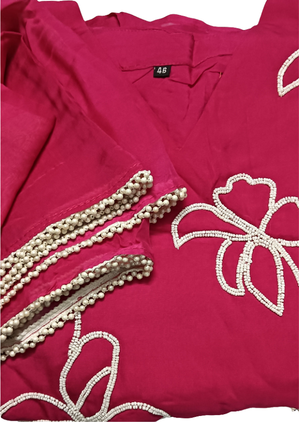 Karwa chauth special Kurta Pant With Dupatta In Premium Pure Butter Crape fully Loaded Hand Pearl Work Three Piece Suit