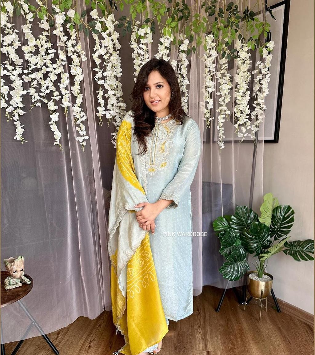 Premium Tissue silk kurti bottom dupatta set