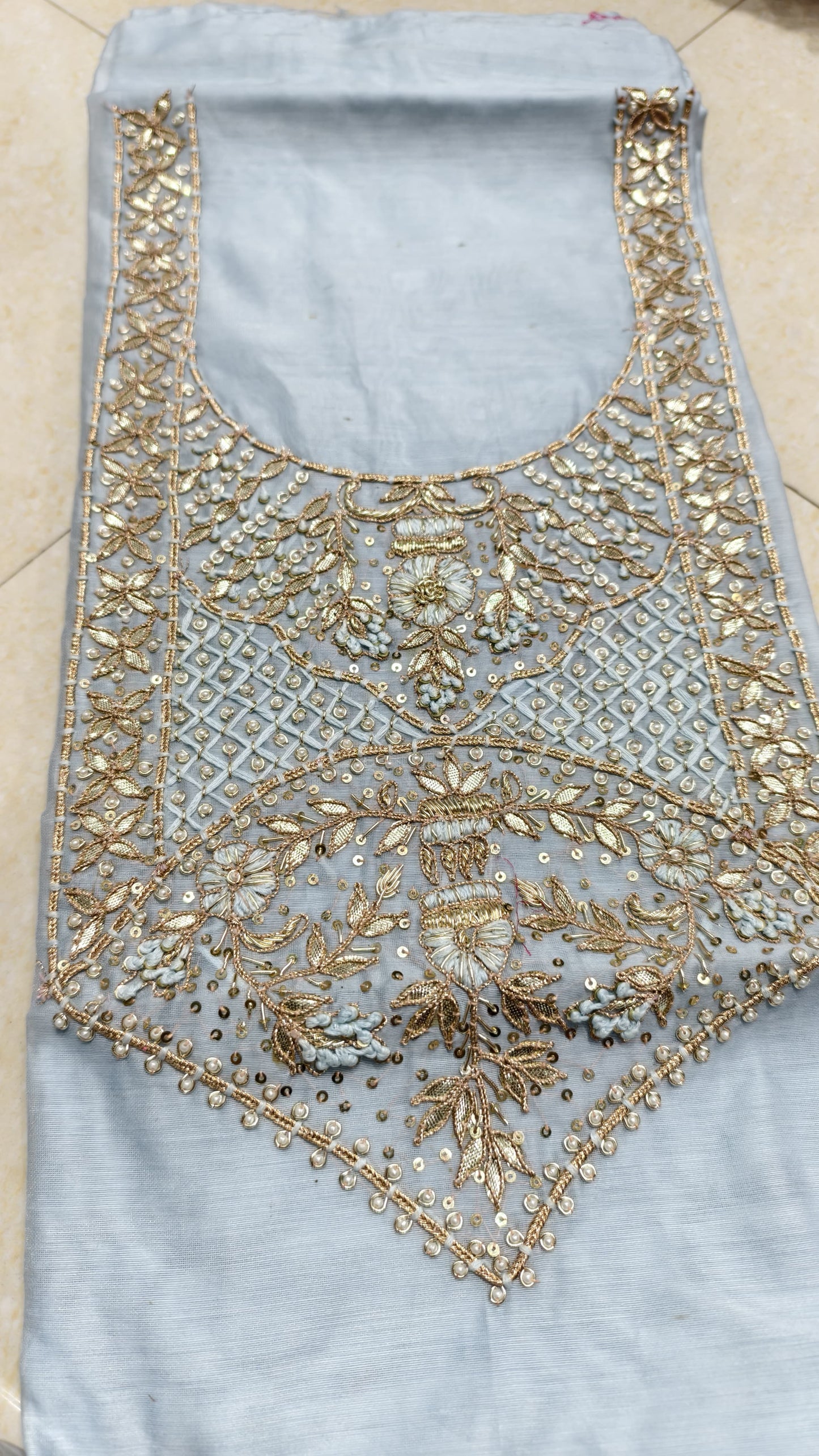 Pure original Chanderi silk hand original zardosi work kurti fabric