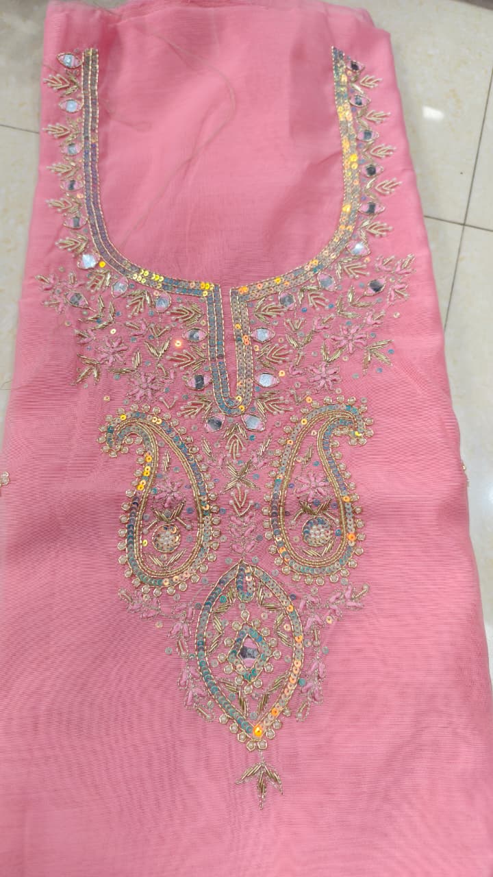 Pure original Chanderi silk hand original zardosi work kurti fabric