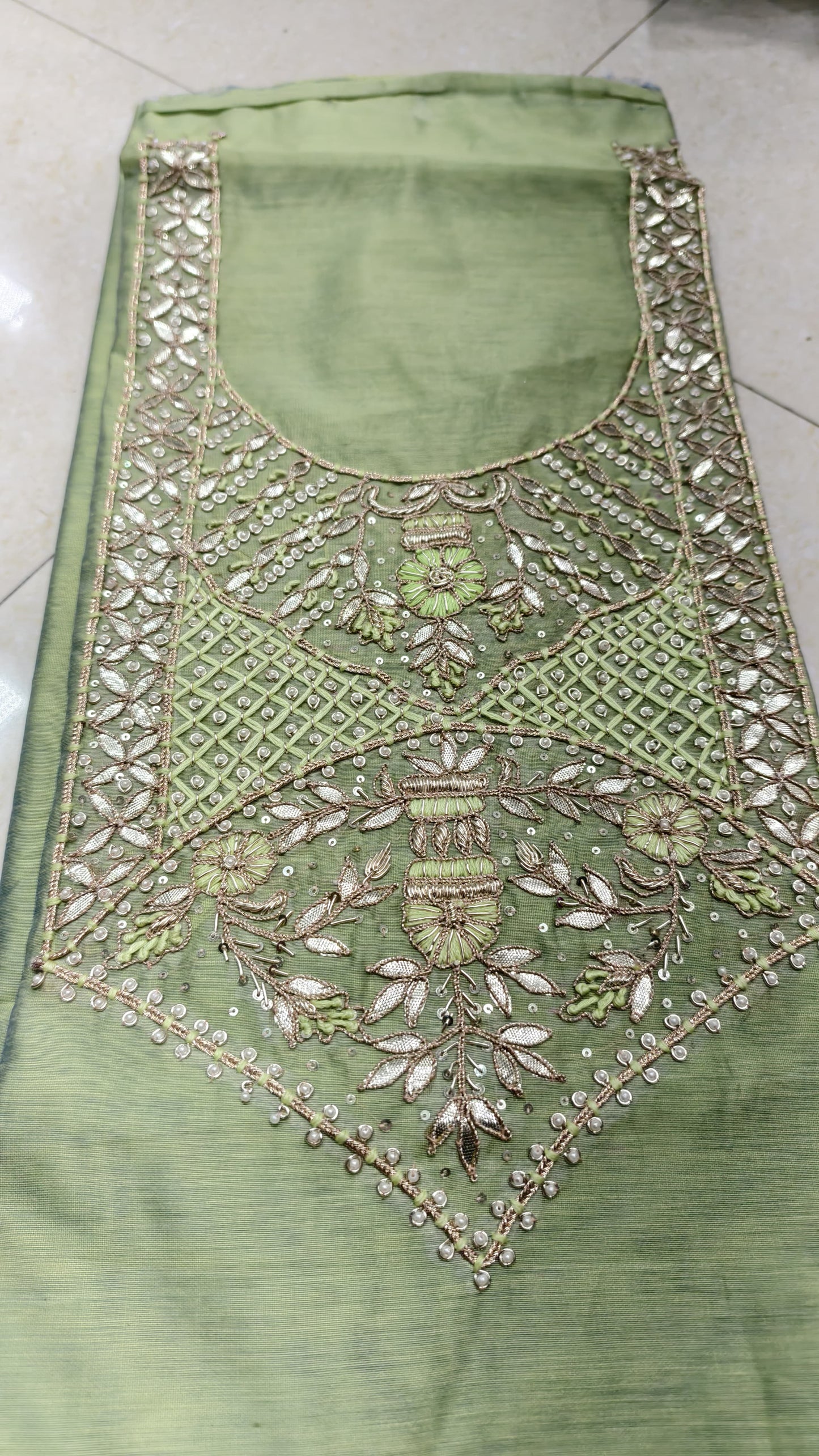 Pure original Chanderi silk hand original zardosi work kurti fabric