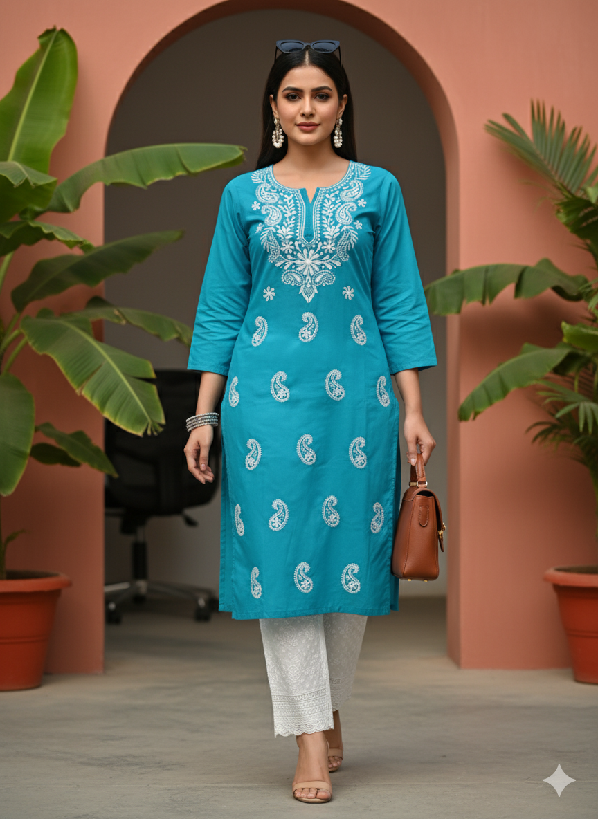 Pure Cotton Lakhnavi Hand work only kurti
