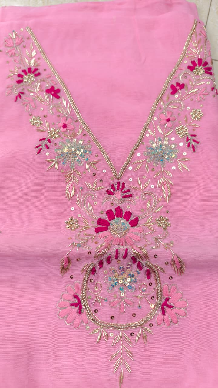 Pure original Chanderi silk hand original zardosi work kurti fabric