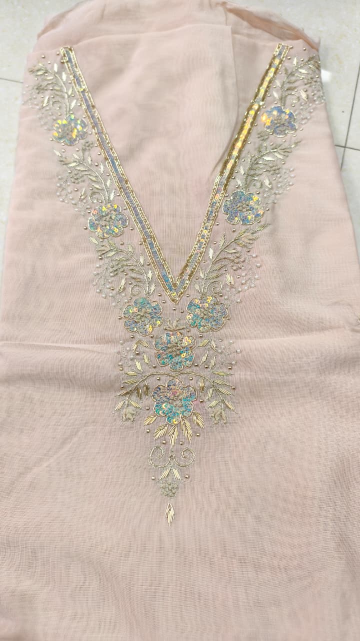 Pure original Chanderi silk hand original zardosi work kurti fabric